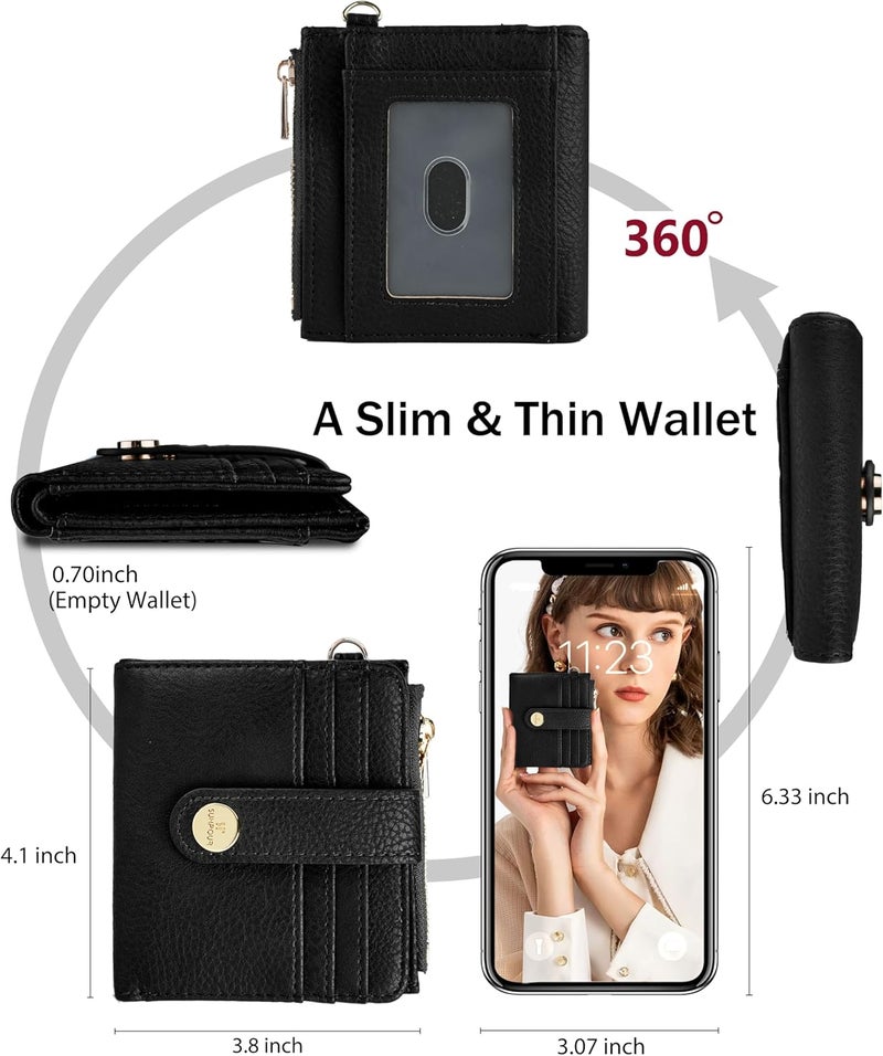 Sunpour Small Wristlet Wallets for Women Keychain Wristlet Wallet RFID Blocking Key Chain Wallet With Zipper Coin Pocket,2 Id Window (Black) - Image 3